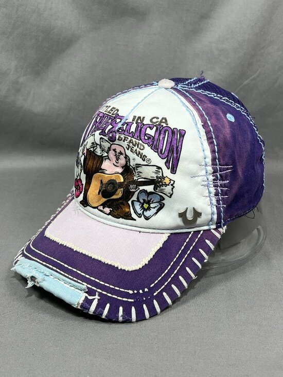 True Religion Buddha Strapback Hat Purple Trucker Jeans Distressed Adult Dad Cap main image 15